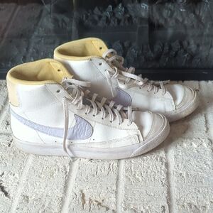 White and Yellow High-Top Sneakers
